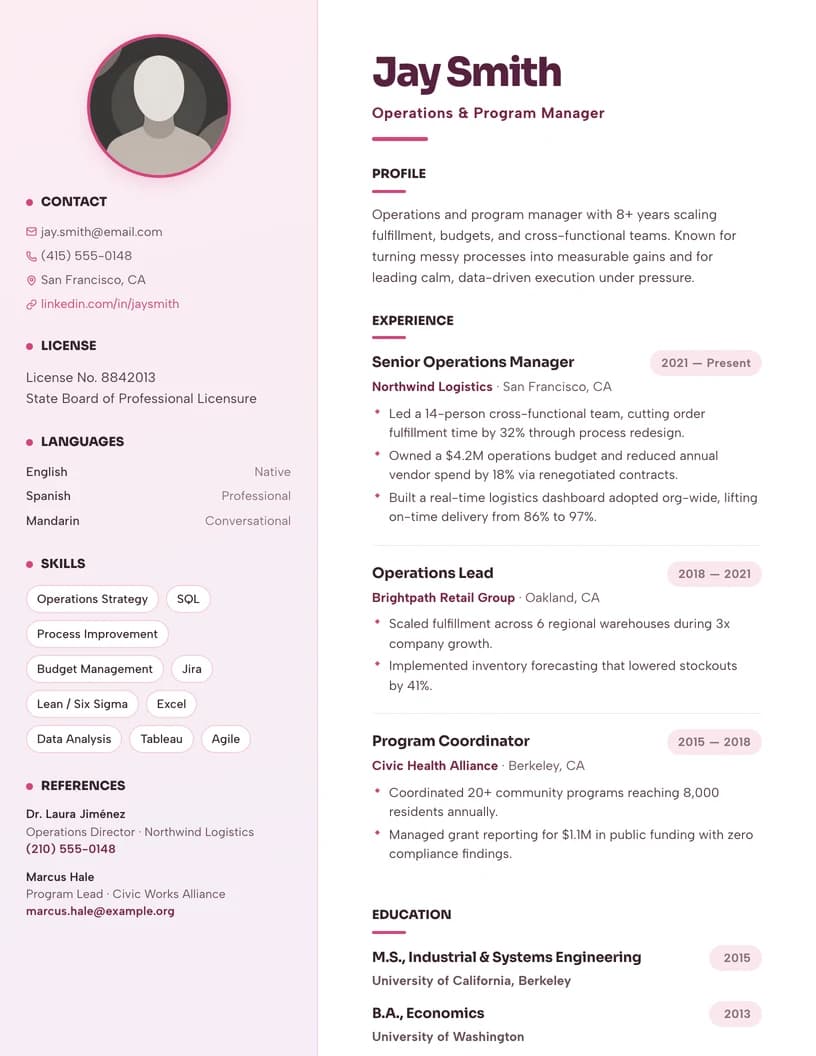 Bloom résumé template preview