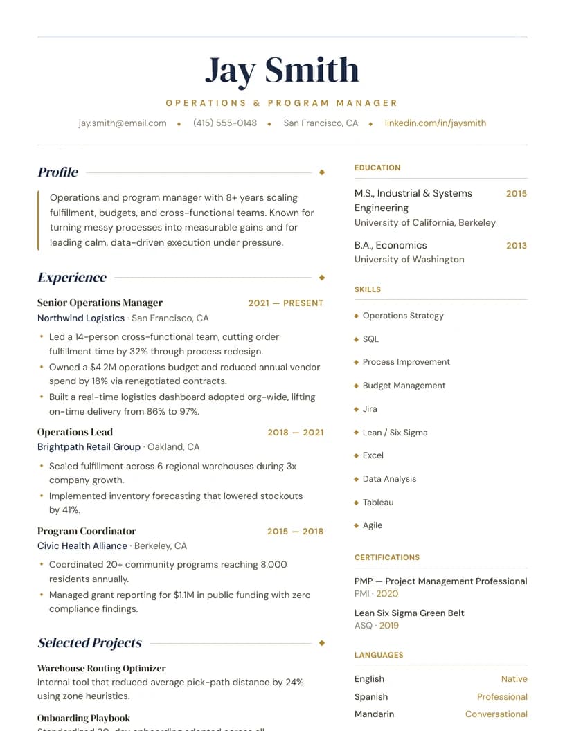 Editorial résumé template preview