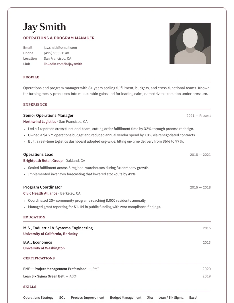 Executive Frame résumé template preview