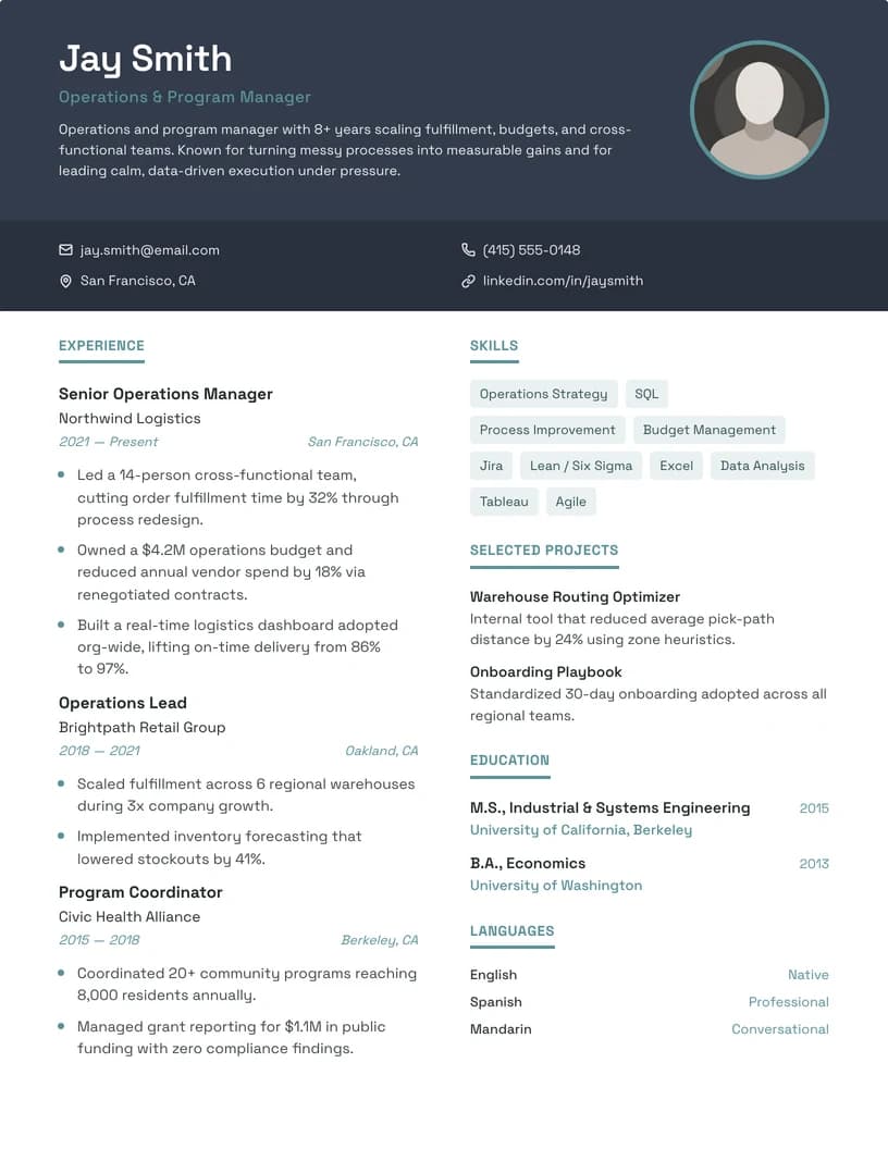 Profile résumé template preview