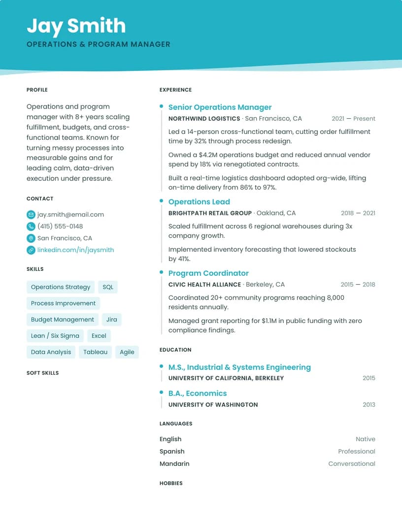 Wave résumé template preview